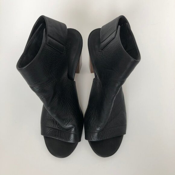 VINCE "Faye" Black Leather Open Toe Booties 7.5M - Picture 7 of 8
